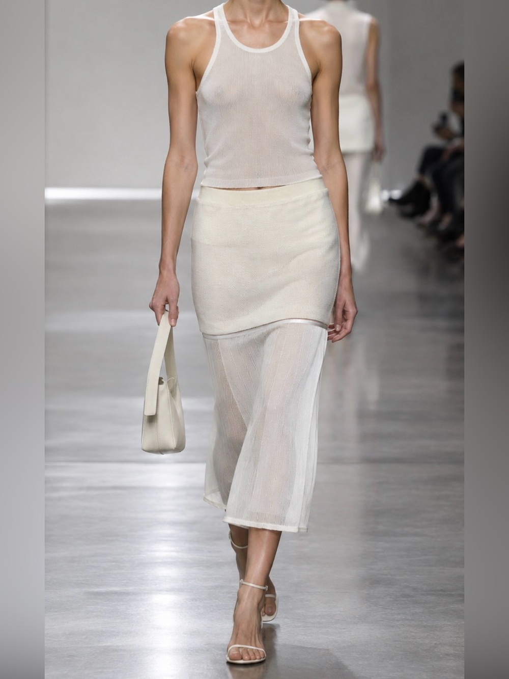Helmut Lang White Two-Tone Midi Pencil Skirt